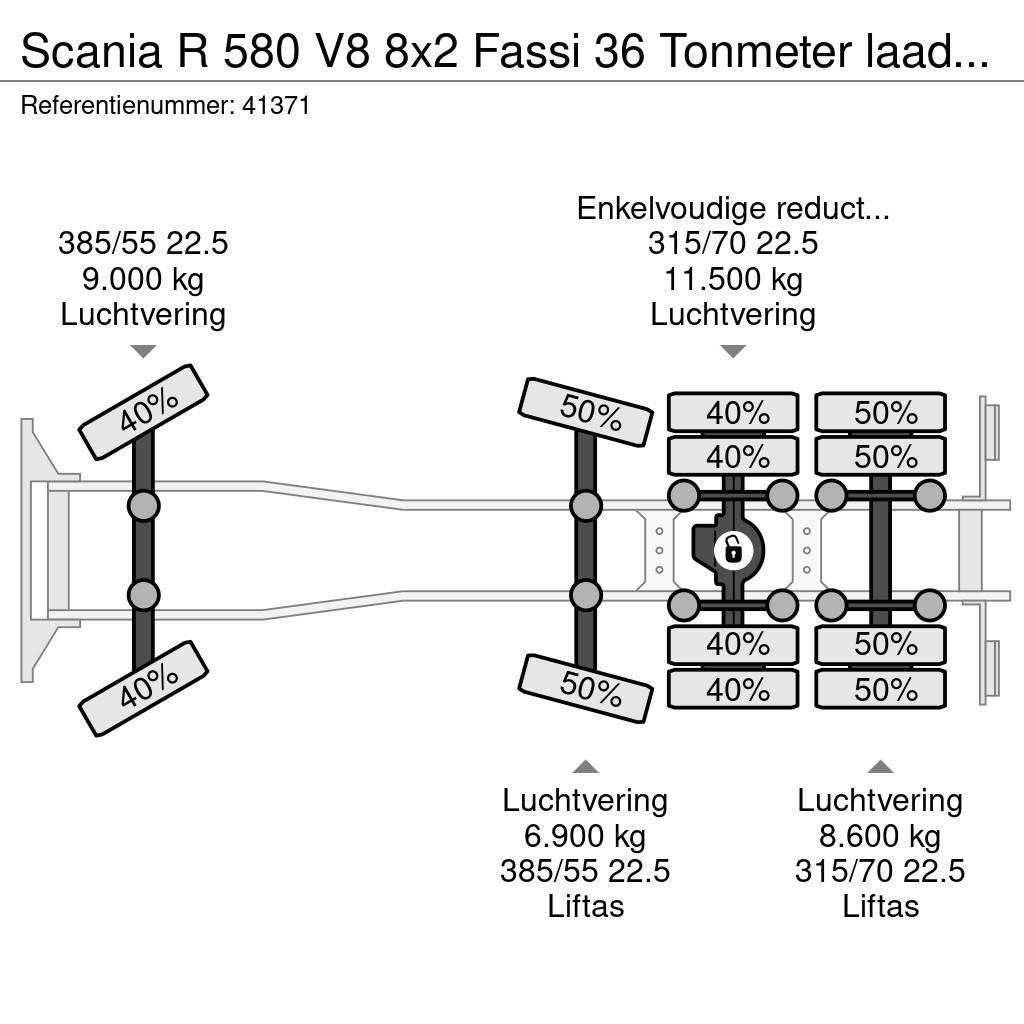 Scania R 580 V8 8x2 Fassi 36 Tonmeter laadkraan + Fly jib All terrain cranes