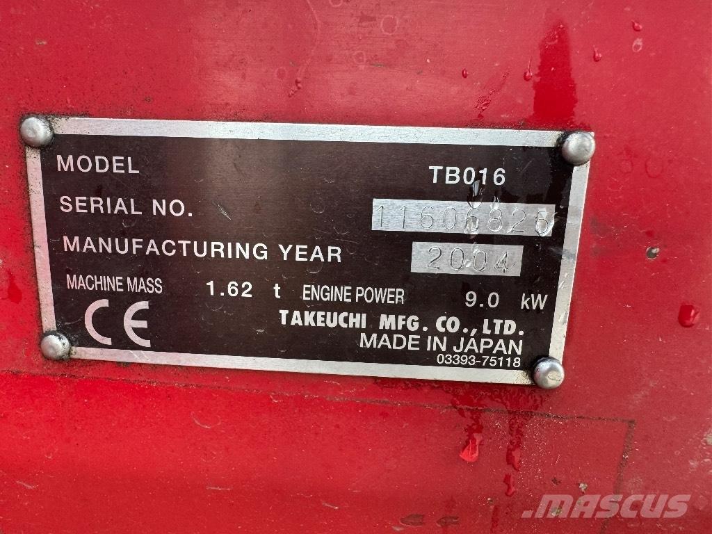 Takeuchi TB 016 Miniekskavaatorid < 7 t