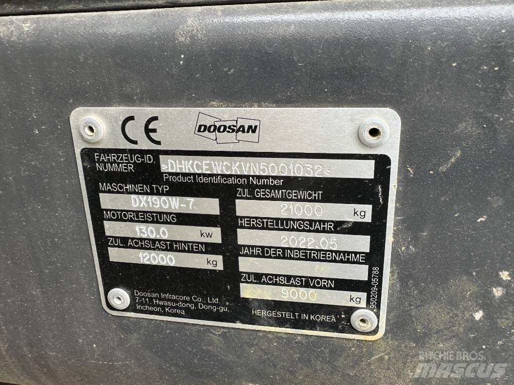 Doosan DX 190 W-7 Ratasekskavaatorid