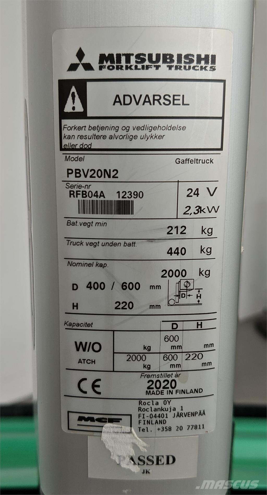 Mitsubishi PBV20N2 Platvormveok