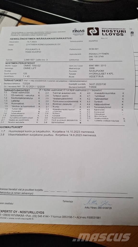 Ommelift 1050EZ Järelveetavad korvtõstukid
