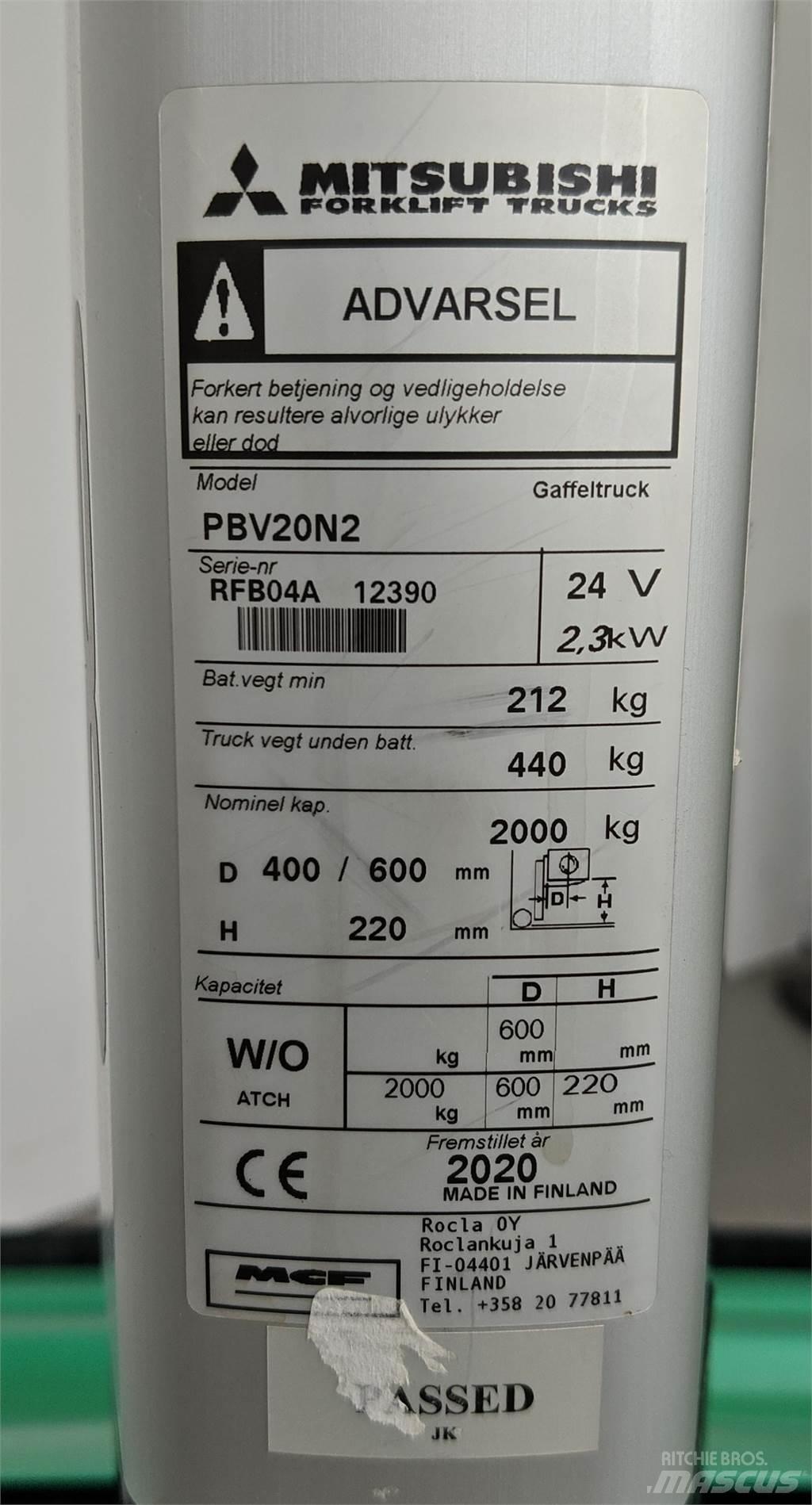 Mitsubishi PBV20N2 Kahveltõstukid - muud