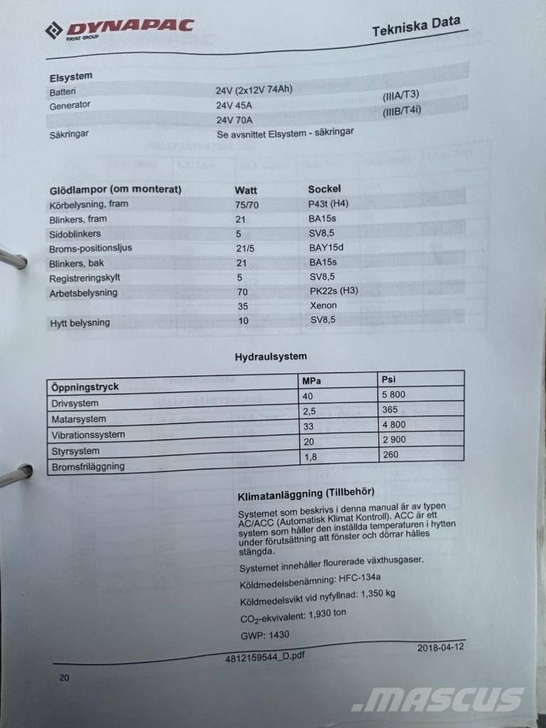 Dynapac CC 424 CHF Ühe trumliga rullid
