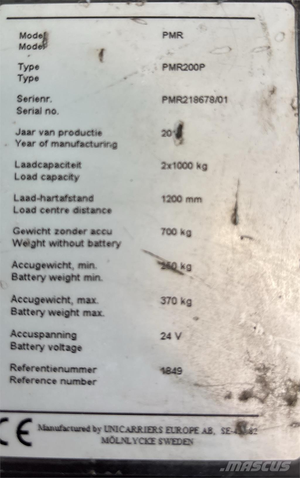 UniCarriers PMR200 Platvormveok