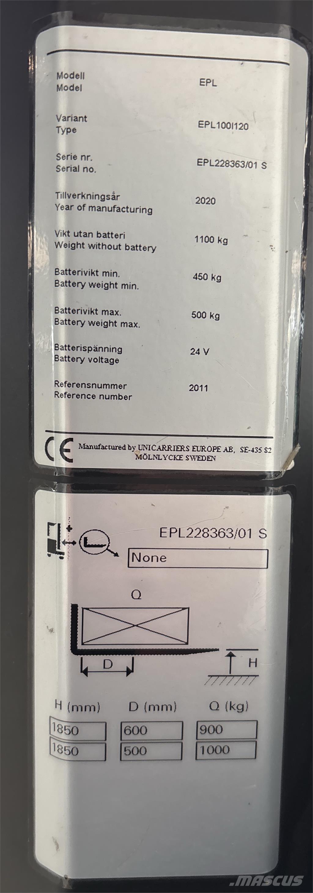 UniCarriers EPL100 Madalkomplekteerimistõstuk