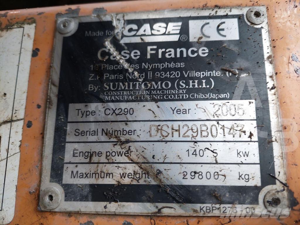 CASE CX 290 Roomikekskavaatorid