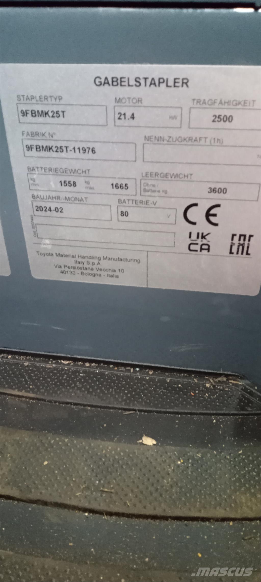 Toyota 9FBMK25T Elektritõstukid