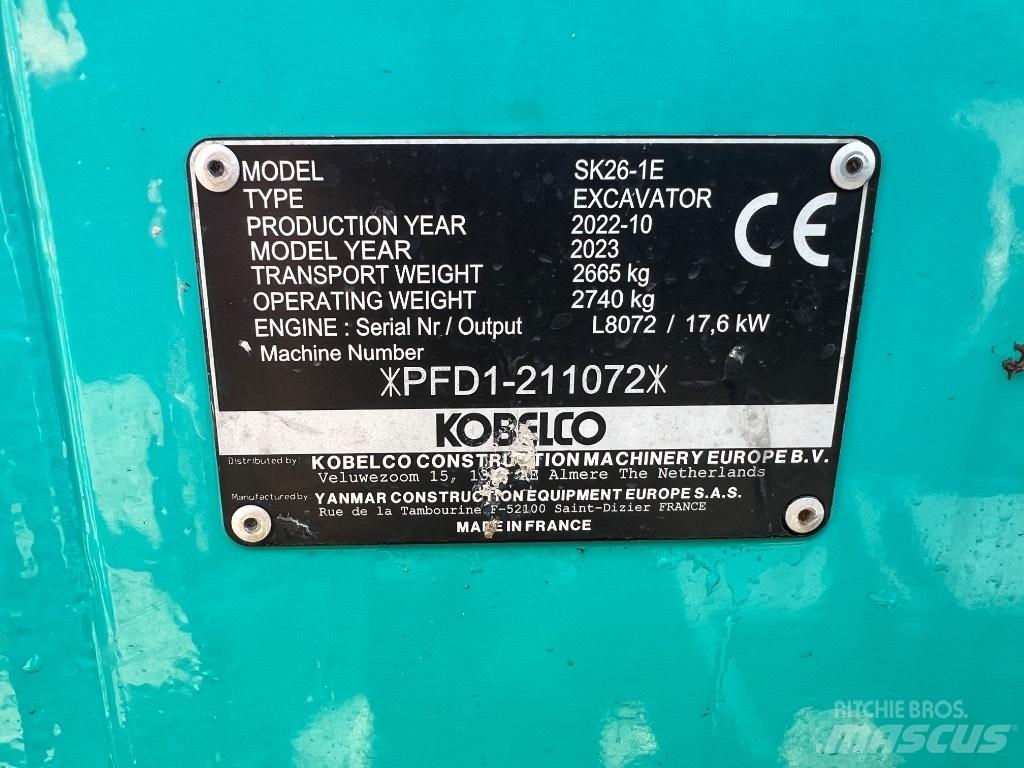 Kobelco SK 26 1E Miniekskavaatorid < 7 t