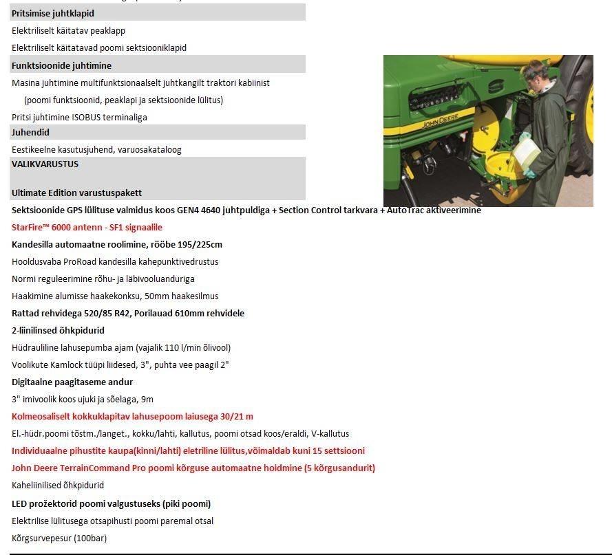 John Deere R 962i Haagispritsid