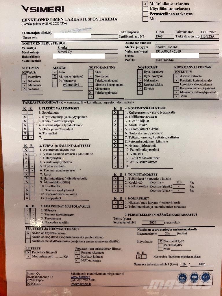 Snorkel tm 16E Käärtõstukid