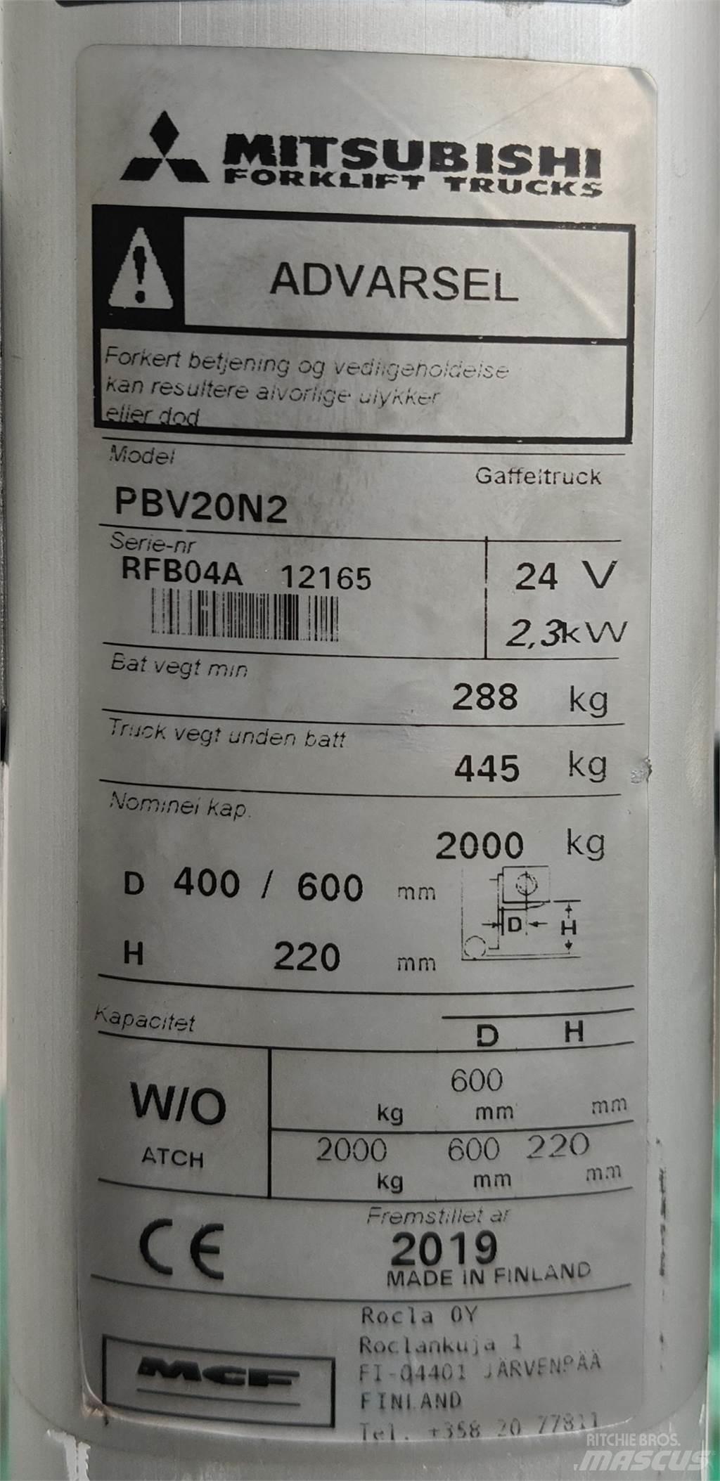 Mitsubishi PBV20N2 Kahveltõstukid - muud