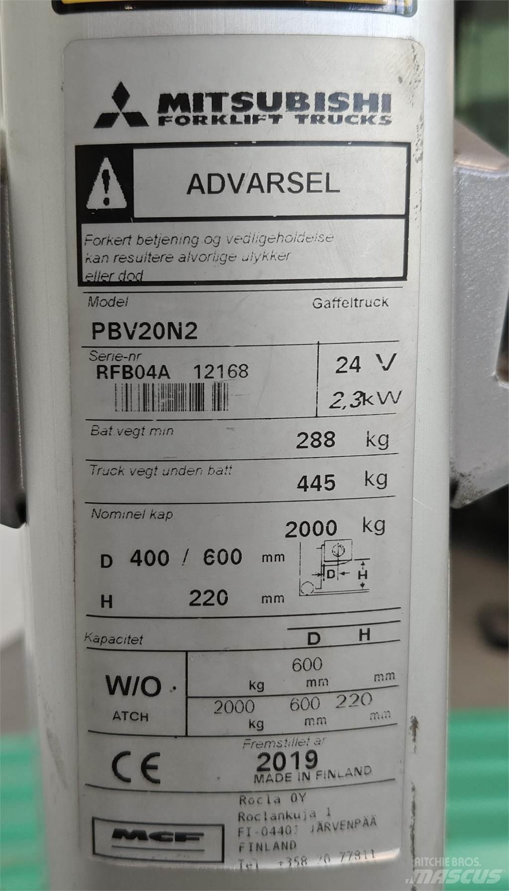 Mitsubishi PBV20N2 Kahveltõstukid - muud