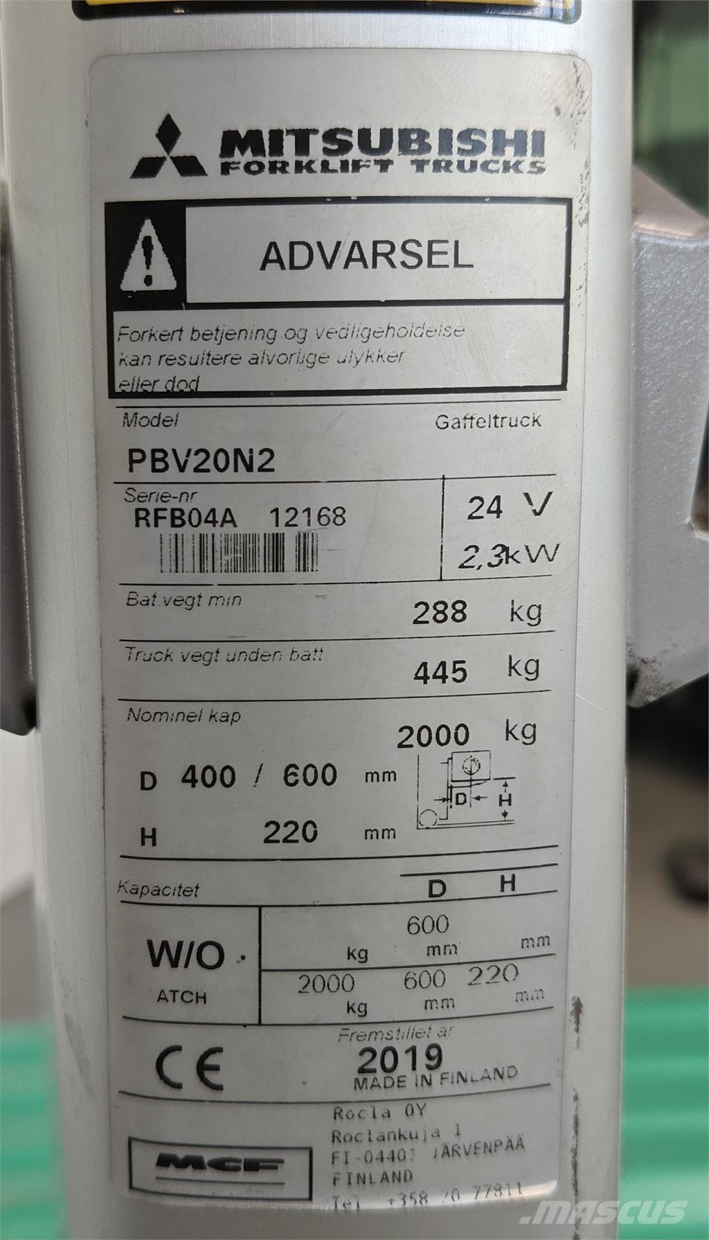 Mitsubishi PBV20N2 Platvormveok