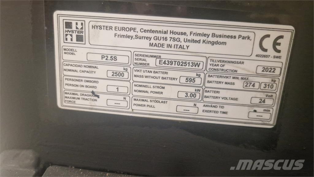 Hyster P2.5S Järelkäidavad virnastajad