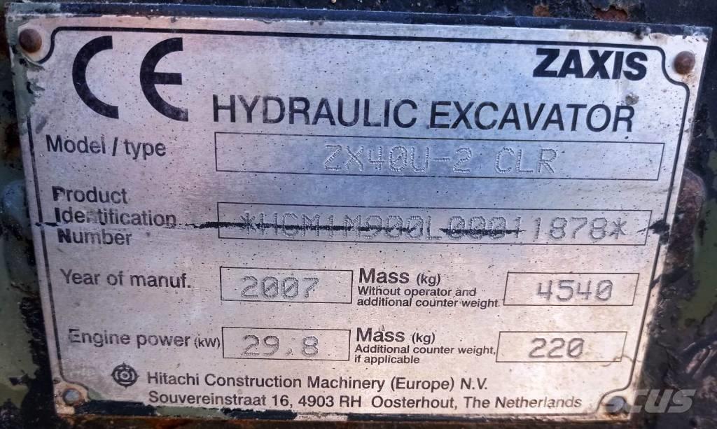 Hitachi ZX 40 U-2 Miniekskavaatorid < 7 t