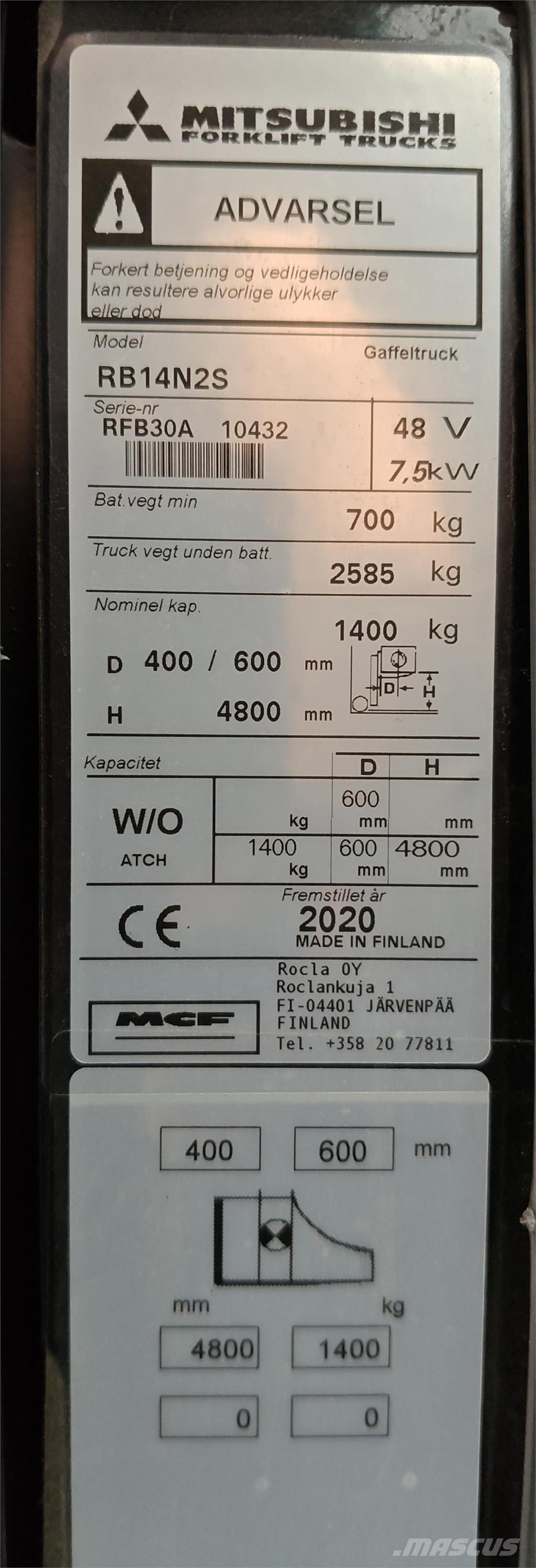 Mitsubishi RB14N2S Lükandmastiga tõstukid