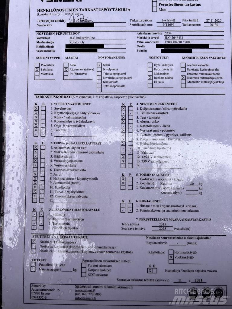 JLG 2646 E 3 Käärtõstukid