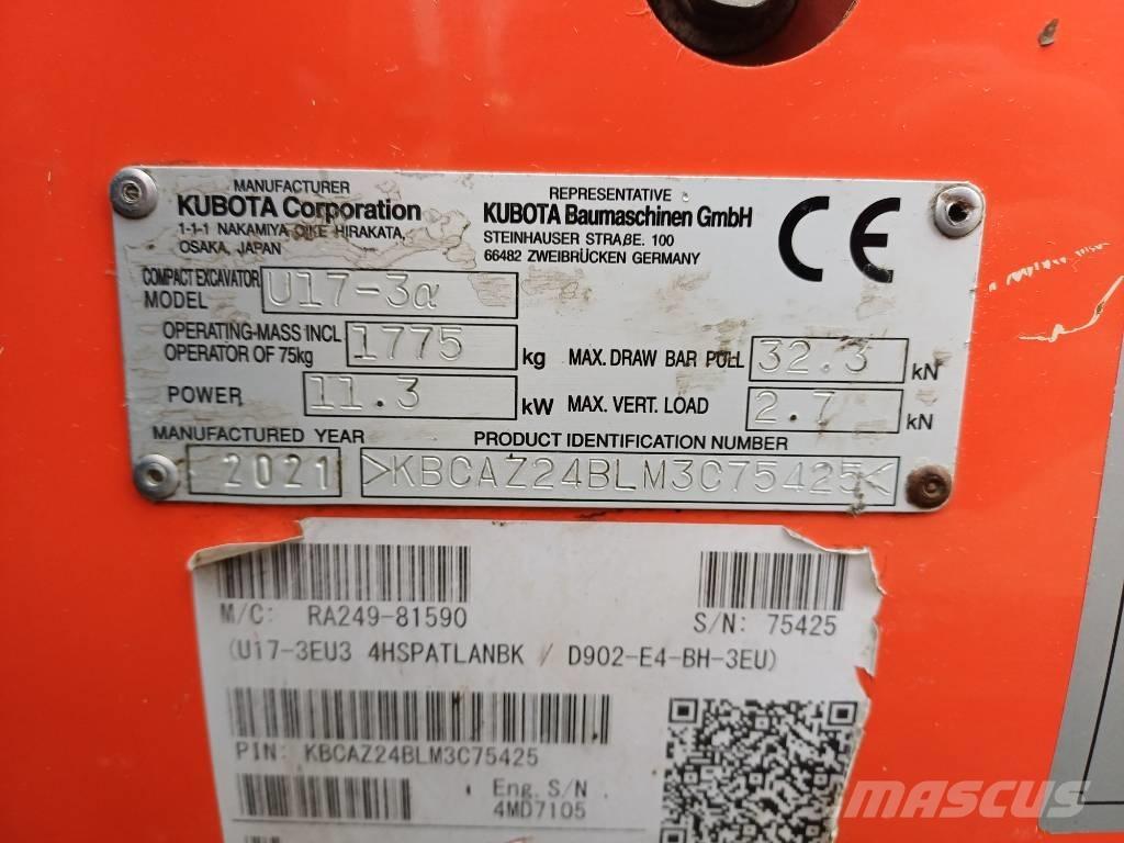 Kubota U 17-3 Miniekskavaatorid < 7 t