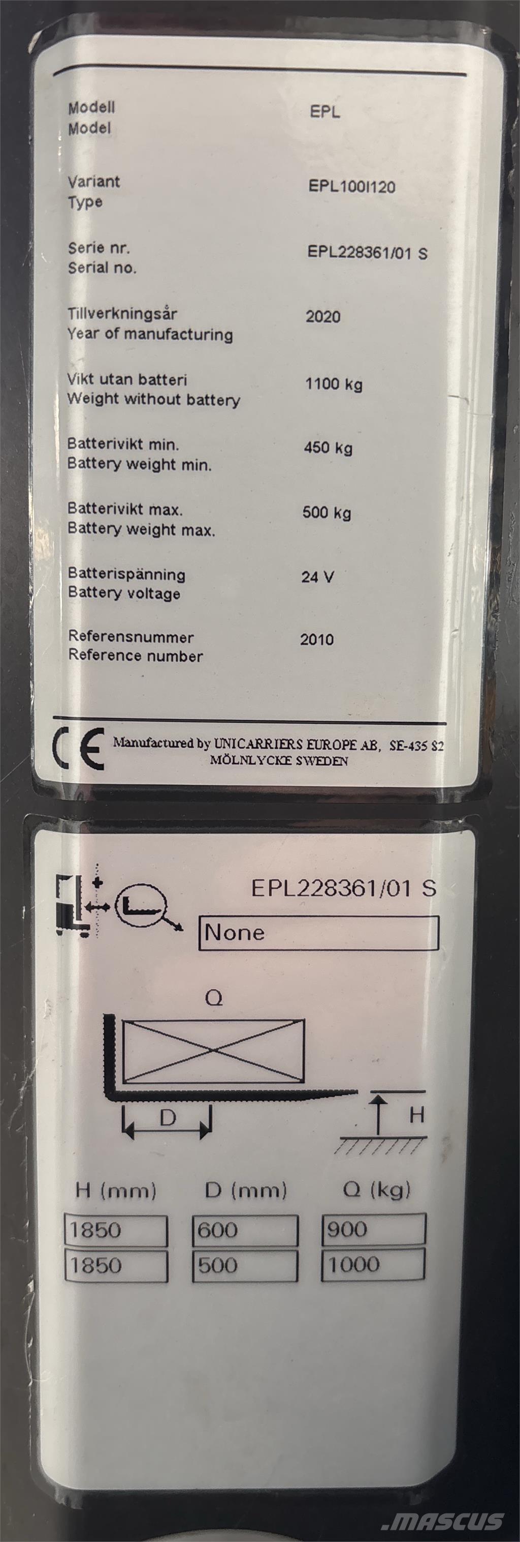 UniCarriers EPL100 Madalkomplekteerimistõstuk