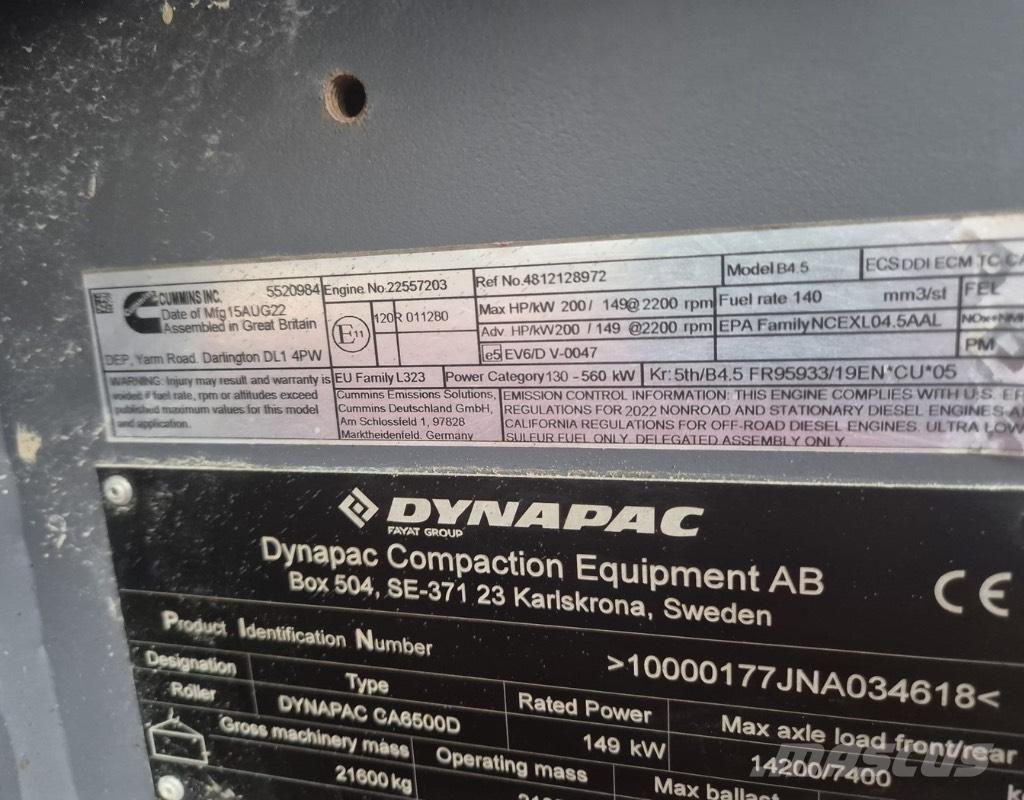 Dynapac CA6500D Ühe trumliga rullid