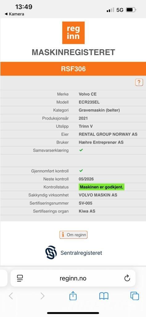 Volvo ECR 235 EL Roomikekskavaatorid
