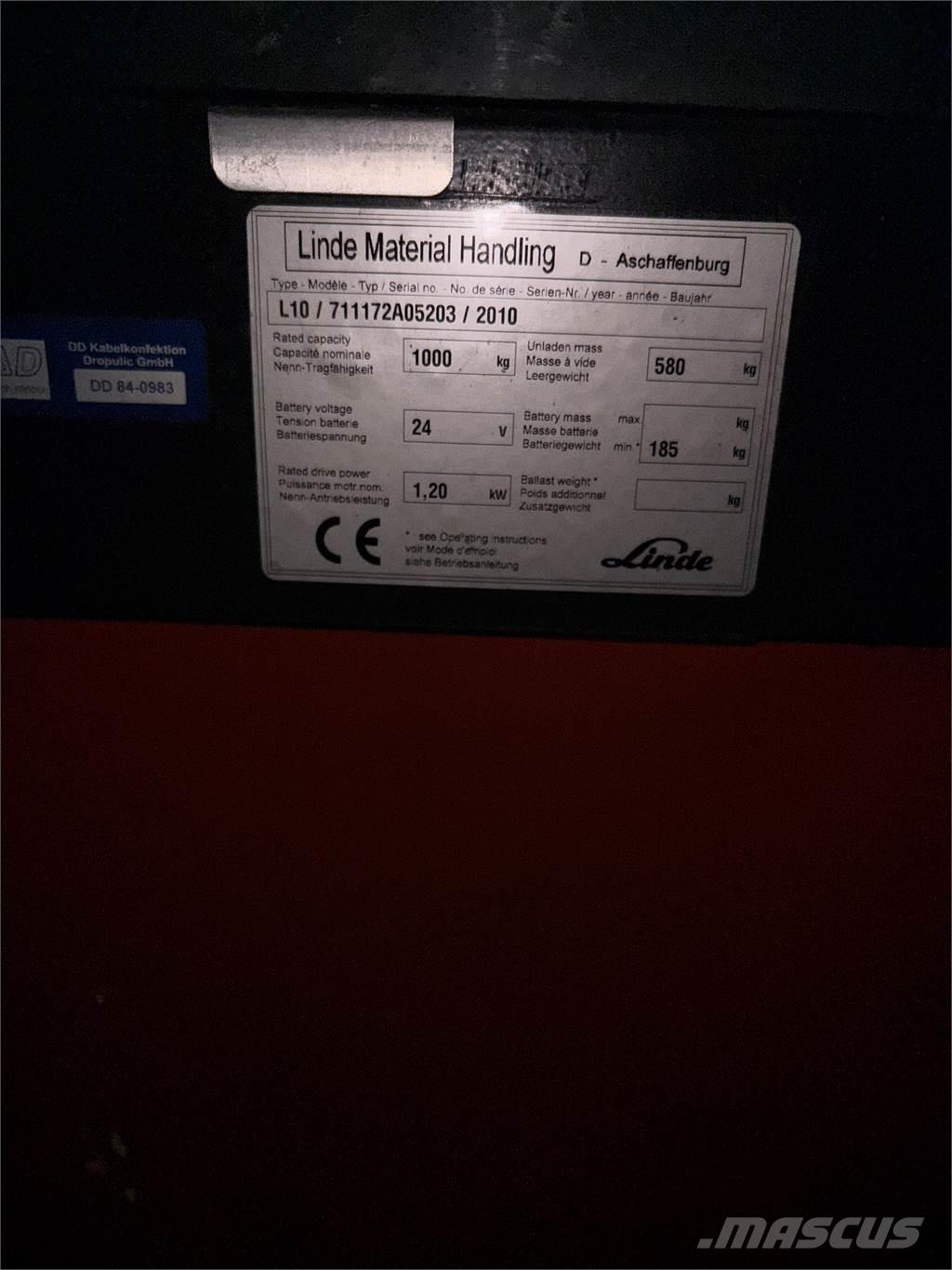 Linde L10 defekt Järelkäidavad virnastajad