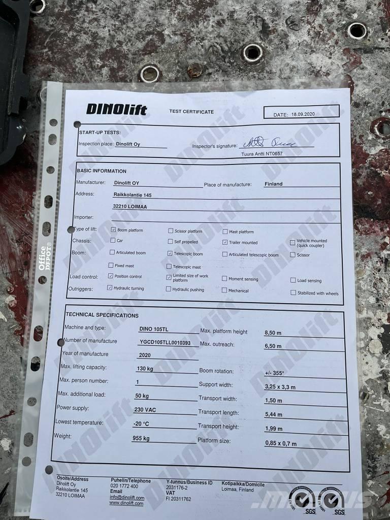 Dino 105TL Järelveetavad korvtõstukid