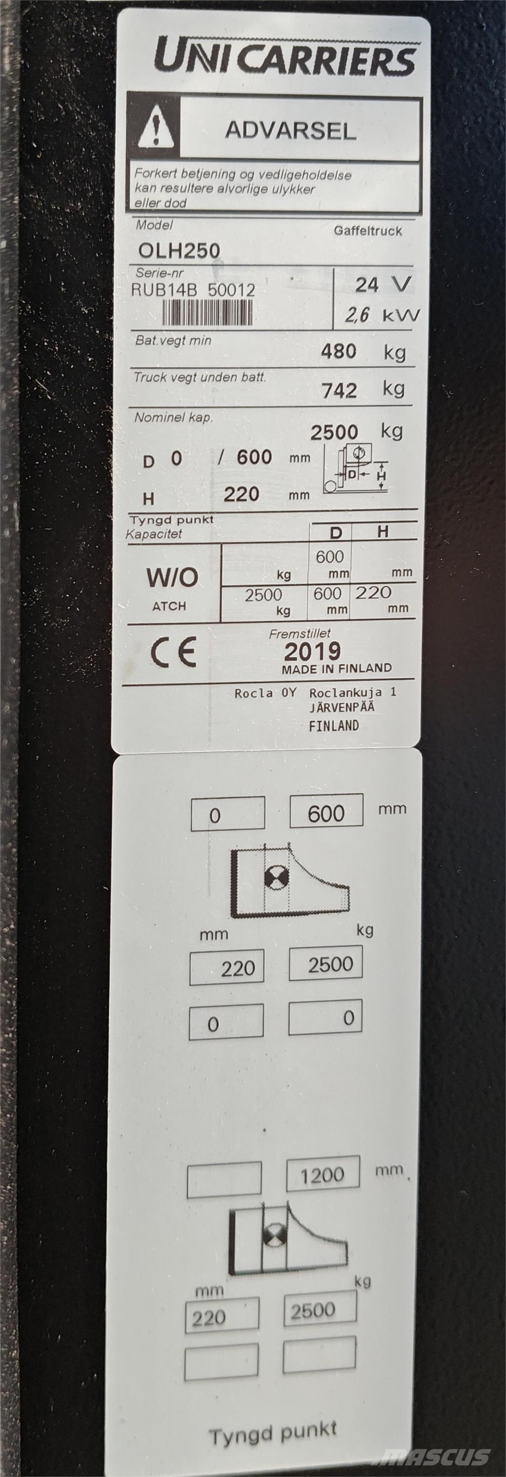 UniCarriers OLH250 Madalkomplekteerimistõstuk