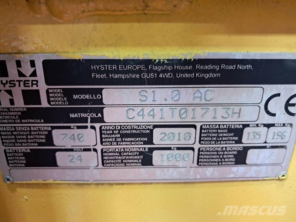Hyster S1.0 AC Järelkäidavad virnastajad