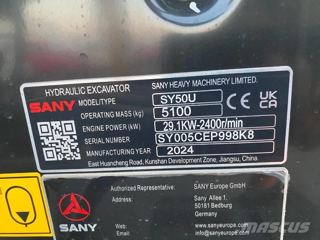 Sany SY 50 U Miniekskavaatorid < 7 t