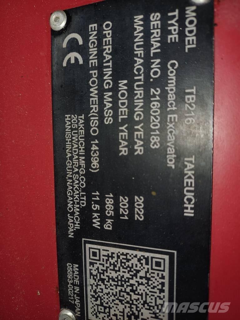 Takeuchi TB 216 Miniekskavaatorid < 7 t