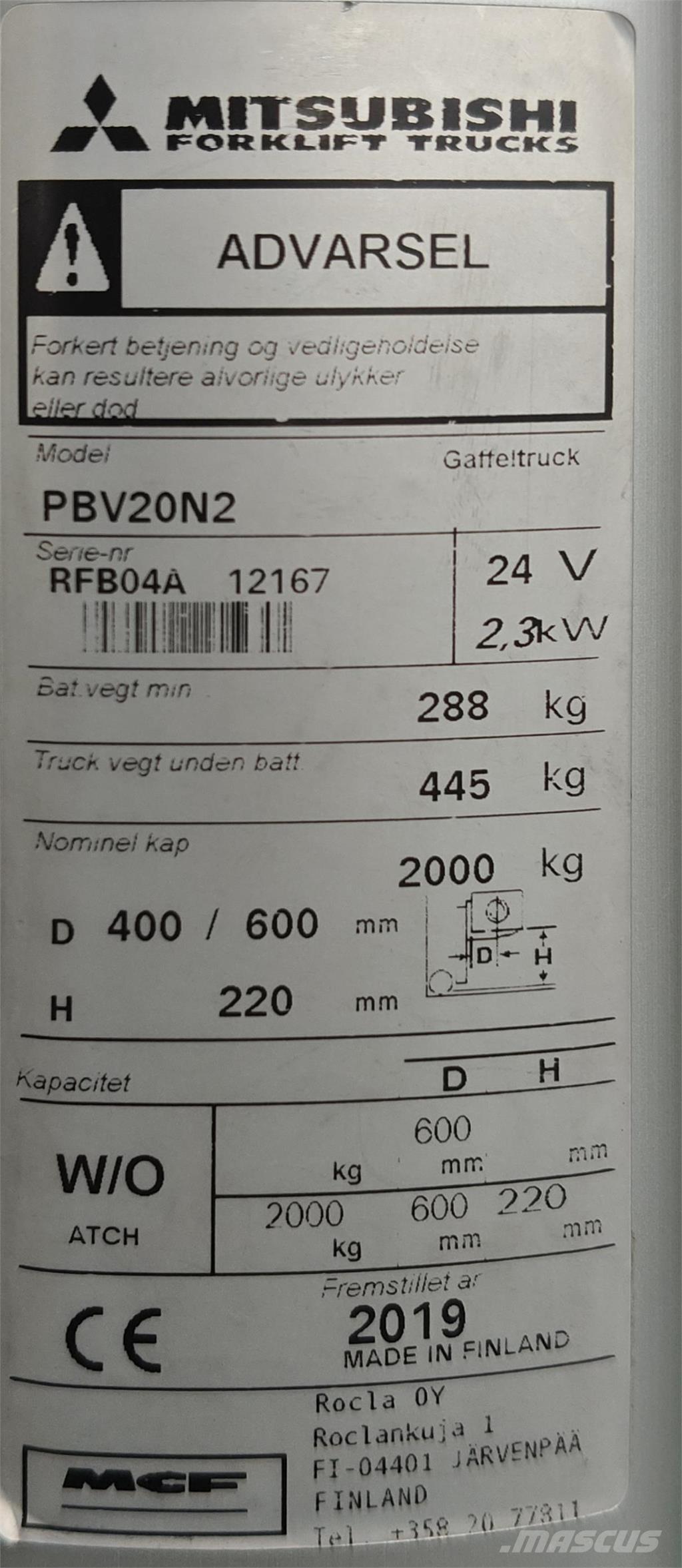 Mitsubishi PBV20N2 Platvormveok