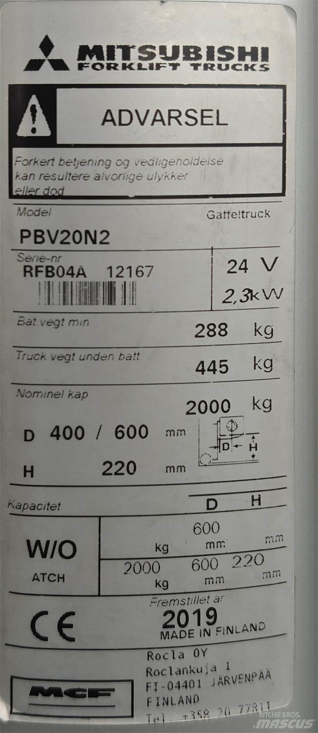 Mitsubishi PBV20N2 Kahveltõstukid - muud
