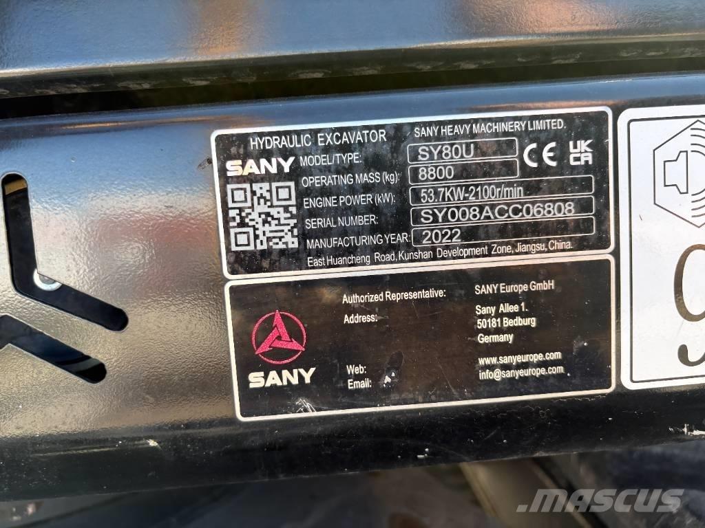 Sany SY 80 U Väikeekskavaatorid 7t-12t