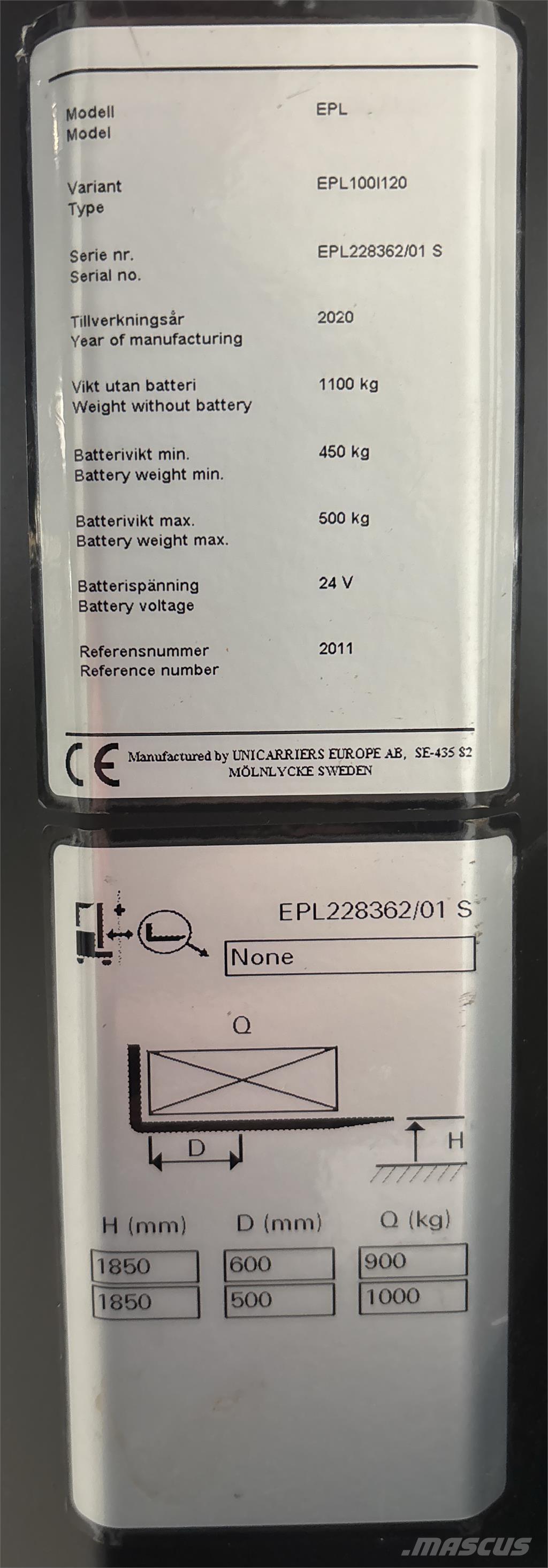 UniCarriers EPL100 Madalkomplekteerimistõstuk