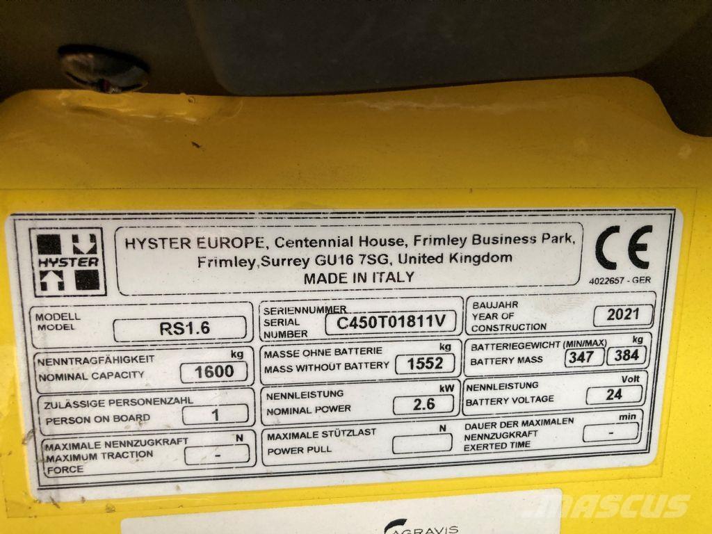 Hyster RS 1.6 IL Platvormiga virnastajad