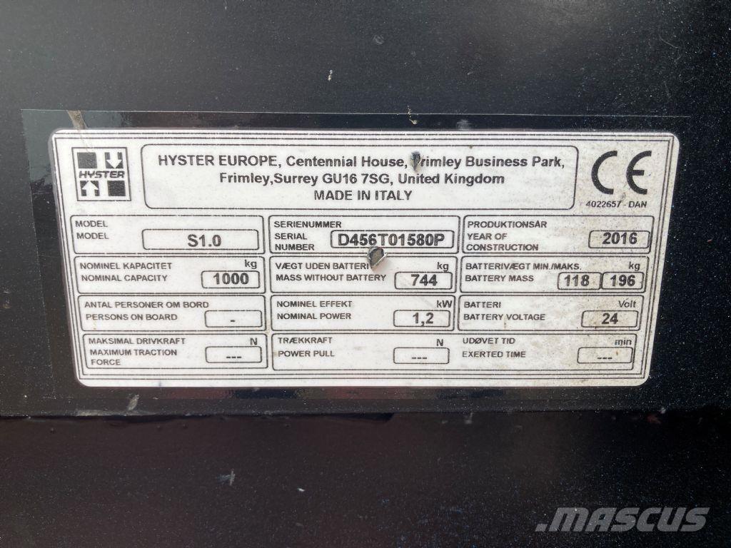 Hyster S 1.0 Järelkäidavad virnastajad