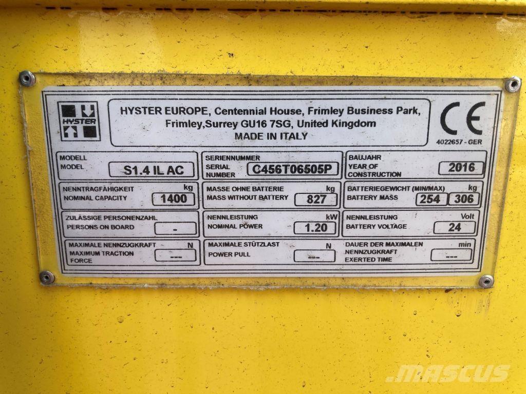 Hyster S 1.4 IL Järelkäidavad virnastajad