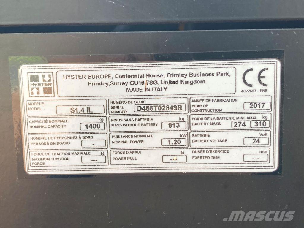 Hyster S 1.4 IL Järelkäidavad virnastajad