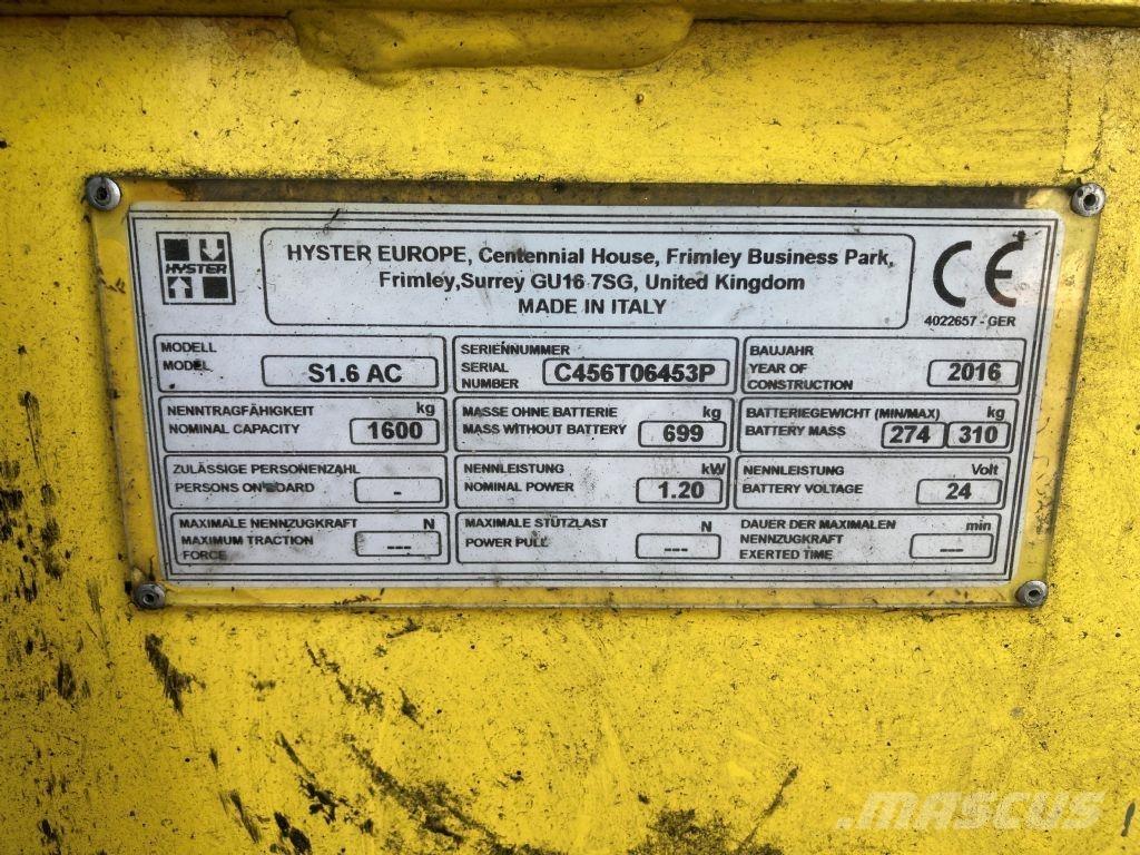 Hyster S 1.6 AC Järelkäidavad virnastajad
