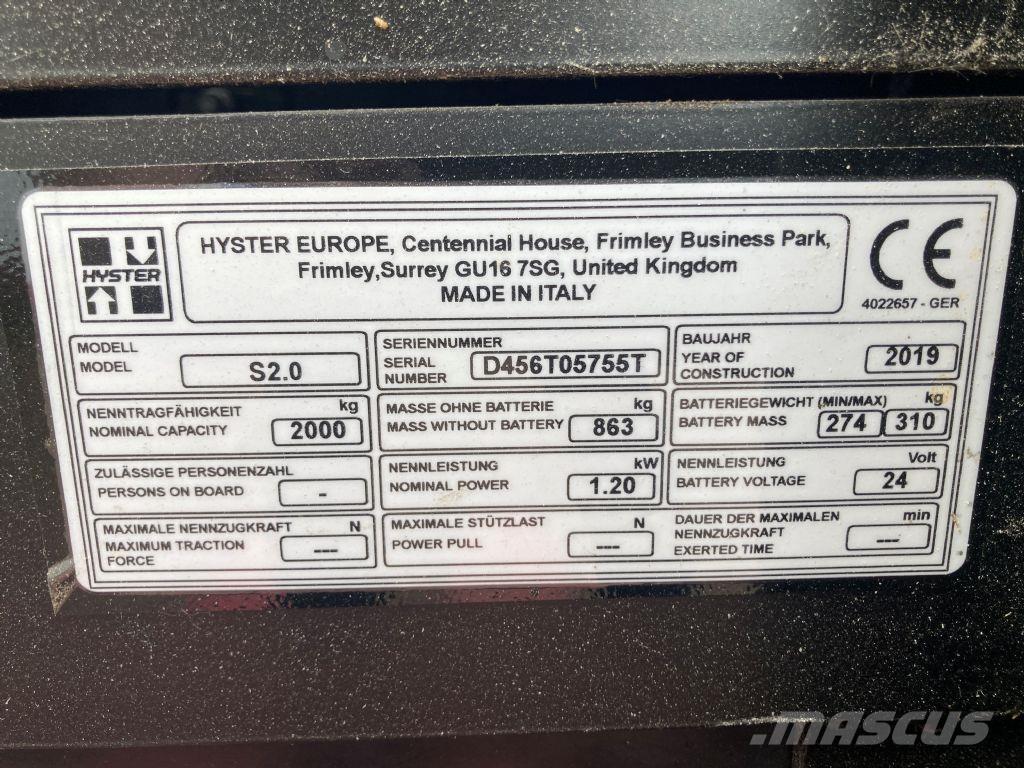 Hyster S 2.0 Järelkäidavad virnastajad