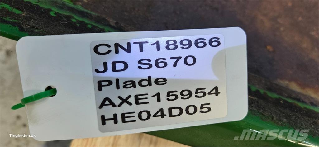 John Deere S670 Lisavarustus ja komponendid