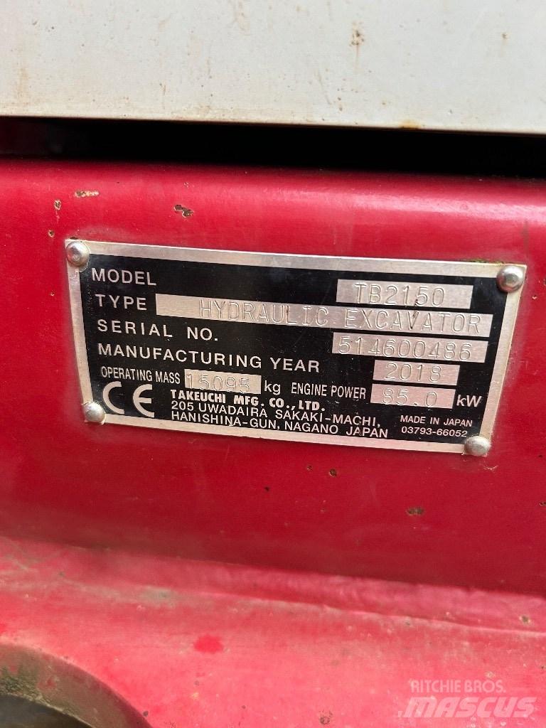 Takeuchi TB 2150 Roomikekskavaatorid
