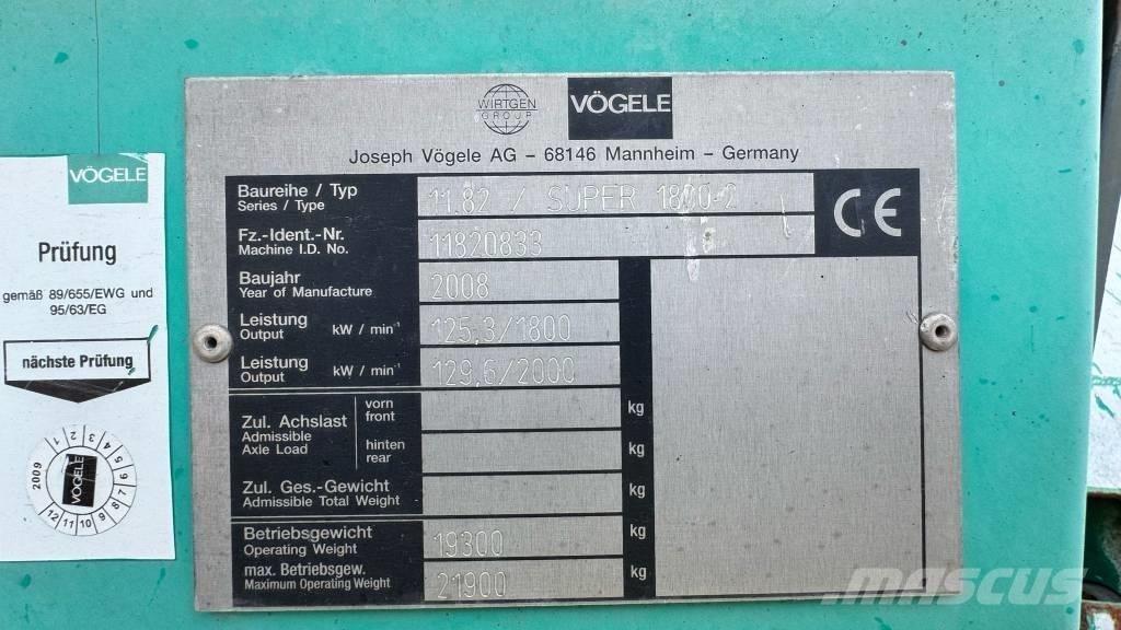 Vögele Super 1800-2 Asfaldilaoturid