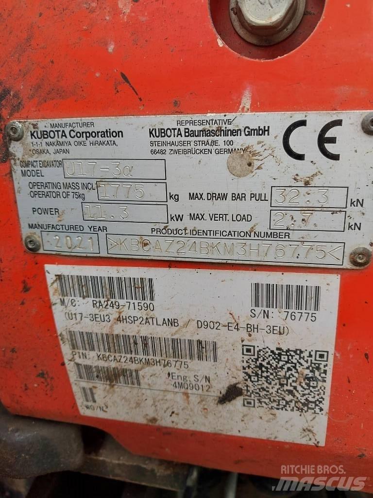 Kubota U 17-3N Miniekskavaatorid < 7 t