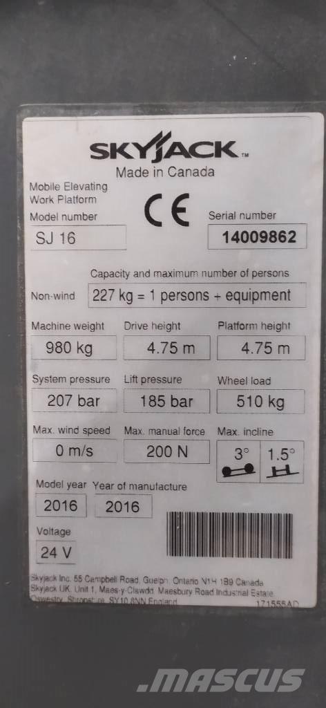 SkyJack SJ 16 Vertikaalsed mast tõstukid