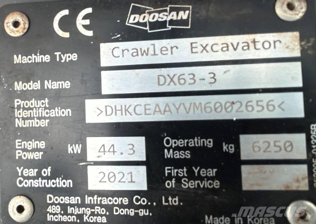 Doosan DX63-3 Roomikekskavaatorid