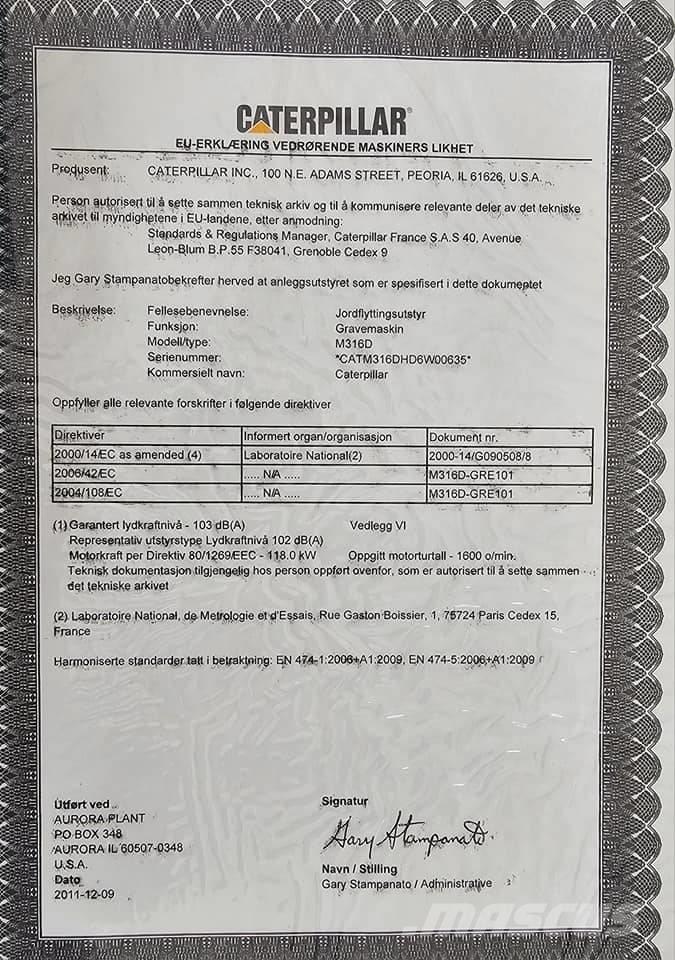 CAT M 316 D Ratasekskavaatorid