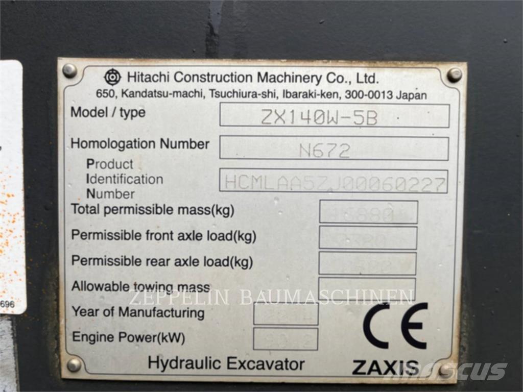 Hitachi ZX140W-5 Ratasekskavaatorid