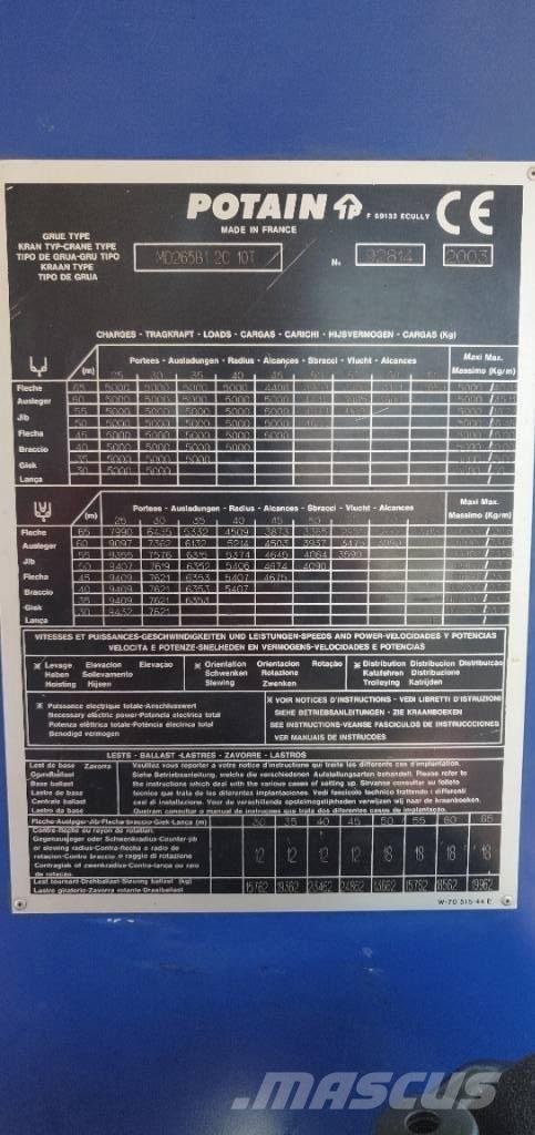 Potain MD265 Tornkraanad